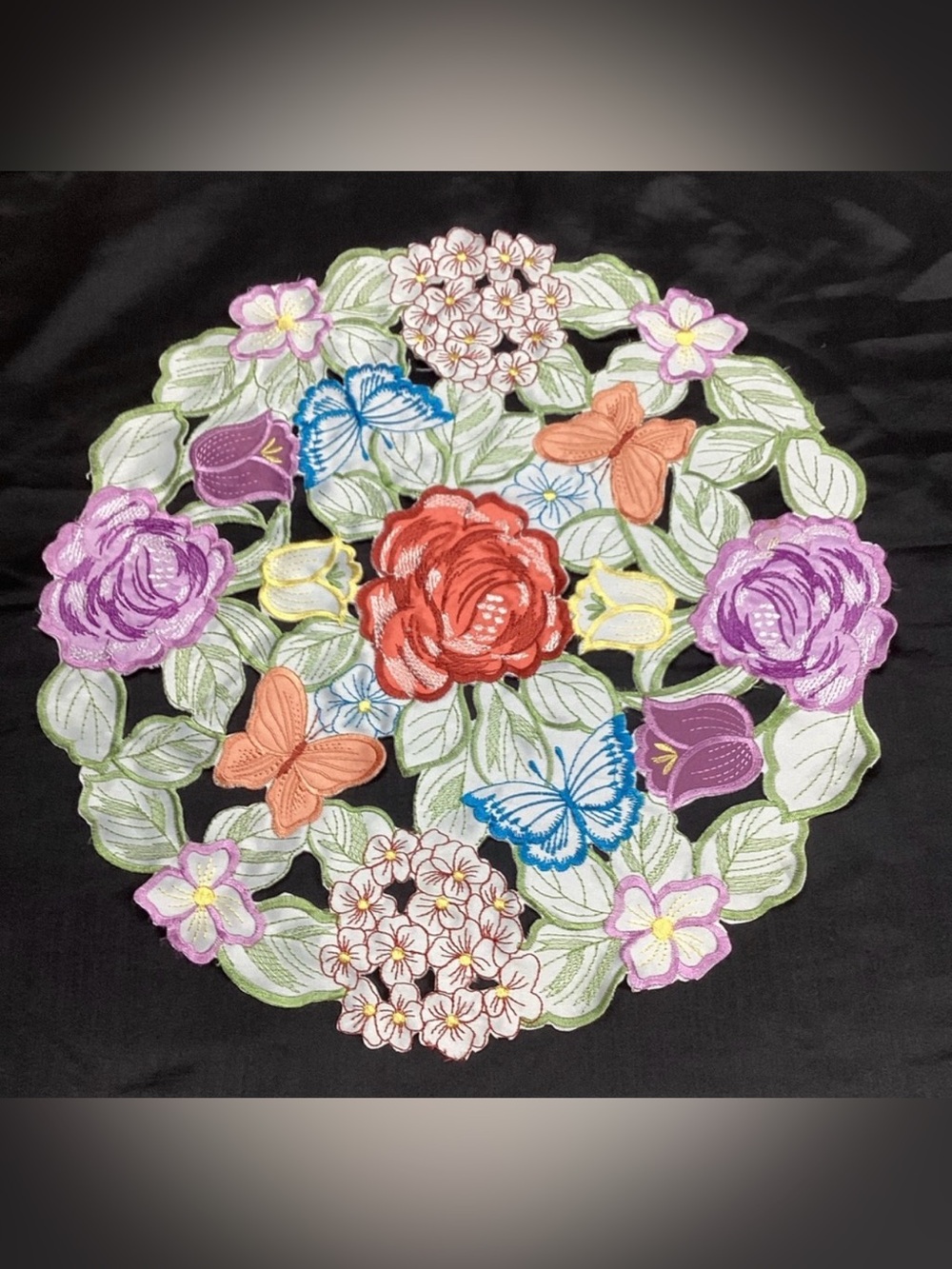 Embroidered Cloth Floral Butterfly Doily Table Mat